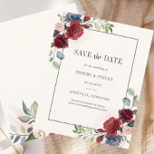 Budget Burgundy Floral Rustic Save the Date