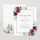 Budget Burgundy Floral Rustic Save the Date (Voorkant / Achterkant)