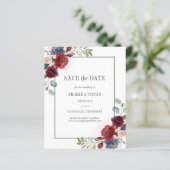 Budget Burgundy Floral Rustic Save the Date (Staand voorkant)