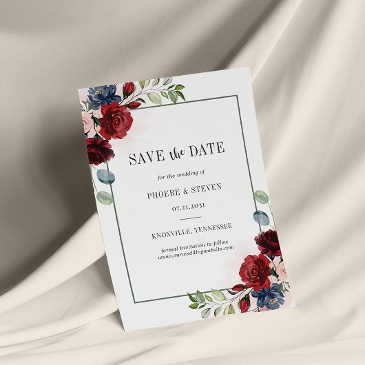 Budget Burgundy Floral Rustic Save the Date Flyer