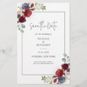 Budget Burgundy Floral Rustic Save the Date Flyer (Voorkant)