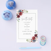 Budget Burgundy Floral Rustic Save the Date Flyer (Enkel)
