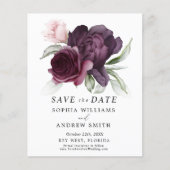 Budget Burgundy Floral Save the Date Invitation (Voorkant)