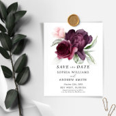 Budget Burgundy Floral Save the Date Invitation