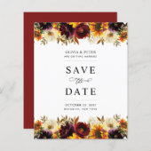 Budget Burgundy Floral Save the Date Invitation (Voorkant / Achterkant)