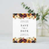 Budget Burgundy Floral Save the Date Invitation (Staand voorkant)