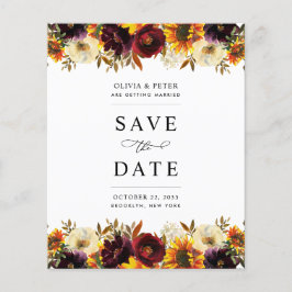 Budget Burgundy Floral Save the Date Invitation