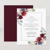 Budget Burgundy Floral Spring Wedding Invitation (Voorkant / Achterkant)