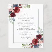 Budget Burgundy Floral Spring Wedding Invitation (Voorkant)