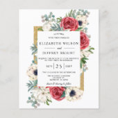 Budget Burgundy Floral Wedding Invitation (Voorkant)