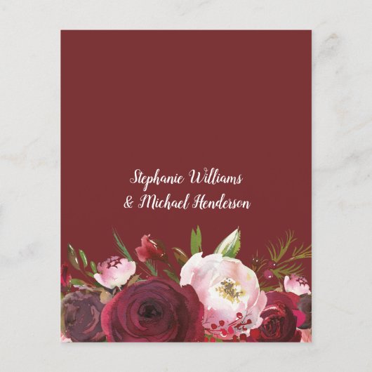 Budget Burgundy Floral Wedding Invitations (Achterkant)