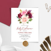 Budget Burgundy Flowers Baby shower Uitnodiging