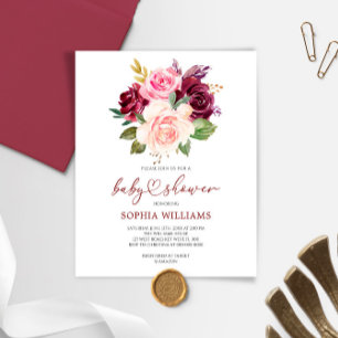 Budget Burgundy Flowers Baby shower Uitnodiging