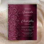 Budget Burgundy Glam Glitter Wedding Invitation<br><div class="desc">De linkerrand van deze elegante moderne huwelijksuitnodiging is voorzien van een glittergrens met een bruine faux. De aanpasbare tekst combineert witte handschrift,  copperplate en cursieve doopvonten op een bruine faux geborstelde metalen achtergrond. De achterzijde is voorzien van een passend glitter- en geborsteld metaal.</div>