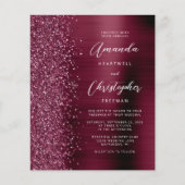 Budget Burgundy Glam Glitter Wedding Invitation (Voorkant)