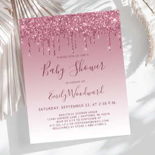Budget Burgundy Glitter Baby shower Uitnodiging