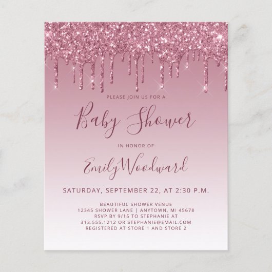 Budget Burgundy Glitter Baby shower Uitnodiging (Voorkant)