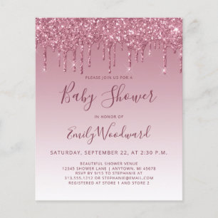 Budget Burgundy Glitter Baby shower Uitnodiging