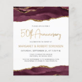Budget Burgundy Gold Agate 50th Anniversary Invite (Voorkant)