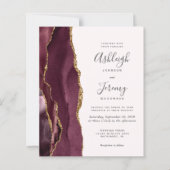 Budget Burgundy Gold Agate Blush Wedding Invite (Voorkant)