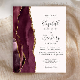 Budget Burgundy Gold Agate Blush Wedding Invite