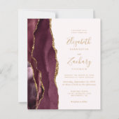 Budget Burgundy Gold Agate Blush Wedding Invite (Voorkant)