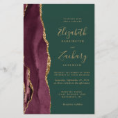 Budget Burgundy Gold Agate Green Wedding Invite (Voorkant)