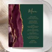 Budget Burgundy Gold Agate Green Wedding Menu