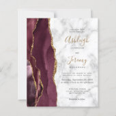 Budget Burgundy Gold Agate Marble Wedding Invite (Voorkant)