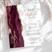 Budget Burgundy Gold Agate Marble Wedding Invite