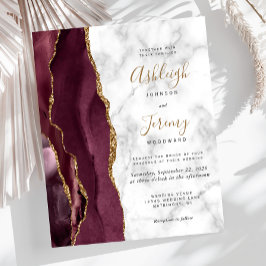 Budget Burgundy Gold Agate Marble Wedding Invite