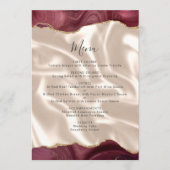 Budget Burgundy Gold Agate Silk Wedding Menu (Voorkant)