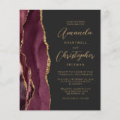 Budget Burgundy Gold Agate Slate Wedding Invite (Voorkant)