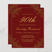 Budget  Burgundy Gold Birthday Uitnodiging (Voorkant / Achterkant)