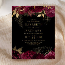 Budget Burgundy Gold Floral Dark Wedding Invite