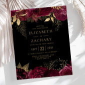 Budget Burgundy Gold Floral Dark Wedding Invite