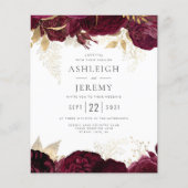 Budget Burgundy Gold Floral Weddenschap (Voorkant)