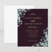 Budget Burgundy & Gold Foliage Weduwen Uitnodiging (Voorkant / Achterkant)