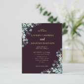 Budget Burgundy & Gold Foliage Weduwen Uitnodiging (Staand voorkant)