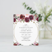 Budget Burgundy Gold Geometric Weduwde Uitnodiging (Staand voorkant)