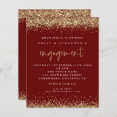 Budget Burgundy Gold Glitter Verloving Uitnodiging (Voorkant / Achterkant)