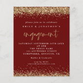 Budget Burgundy Gold Glitter Verloving Uitnodiging (Voorkant)