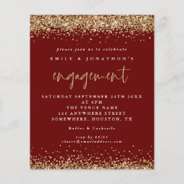 Budget Burgundy Gold Glitter Verloving Uitnodiging