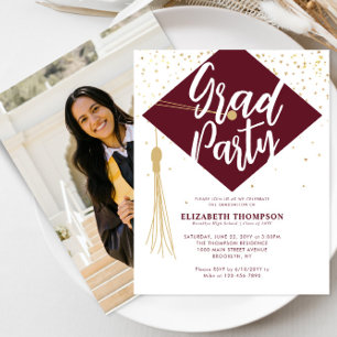 Budget Burgundy Gold Photo Graduparty nodigt uit