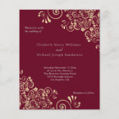 Budget Burgundy Gold Swirls Weddenschap (Voorkant)