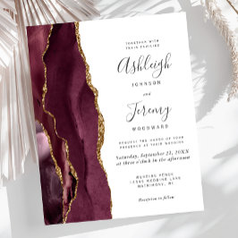 Budget Burgundy Goud Agaat Huwelijksuitnodiging