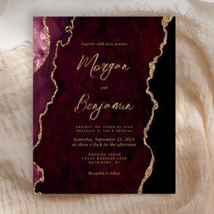 Budget Burgundy Goud Agaat Script Trouw Uitnodigin