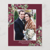 BUDGET Burgundy Greenery kerstfotokaart (Voorkant)