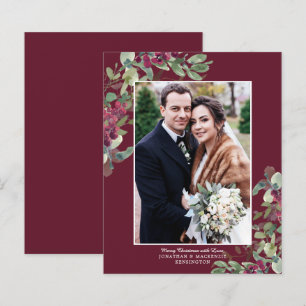 BUDGET Burgundy Greenery kerstfotokaart