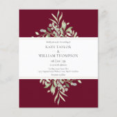 Budget Burgundy Greenery Wedding Photo Uitnodiging (Voorkant)